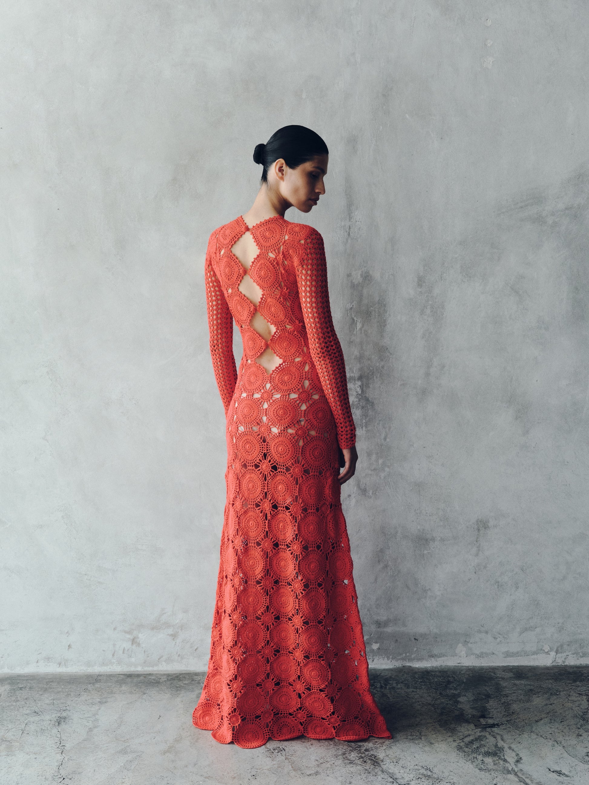 SIULA CROCHET MAXI DRESS | TANGERINE ESCVDO SIULA CROCHET MAXI DRESS | TANGERINE ESCVDO