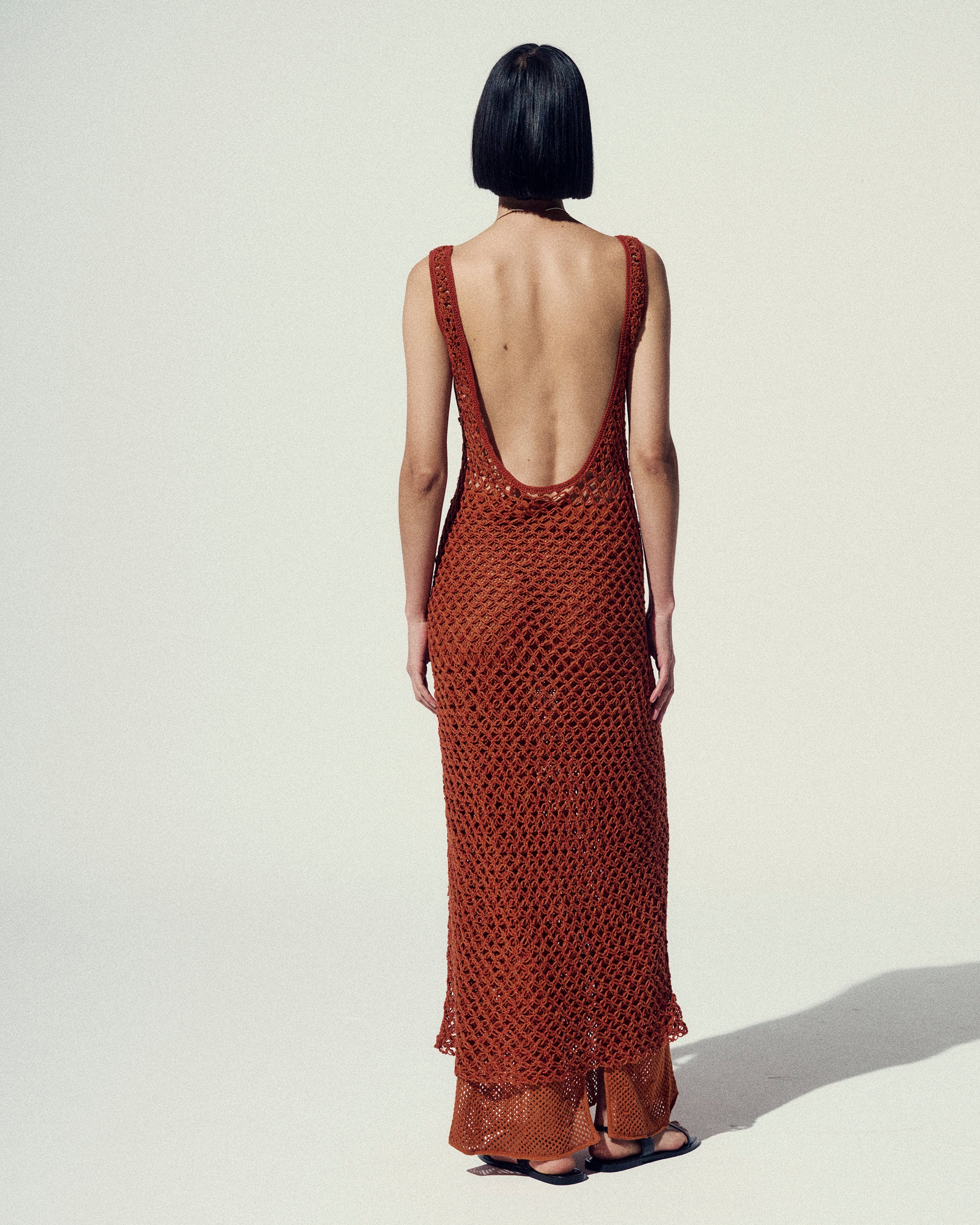 ILLAPA CROCHET MIDI DRESS | TOBACCO-BROWN ESCVDO ILLAPA CROCHET MIDI DRESS | TOBACCO-BROWN ESCVDO