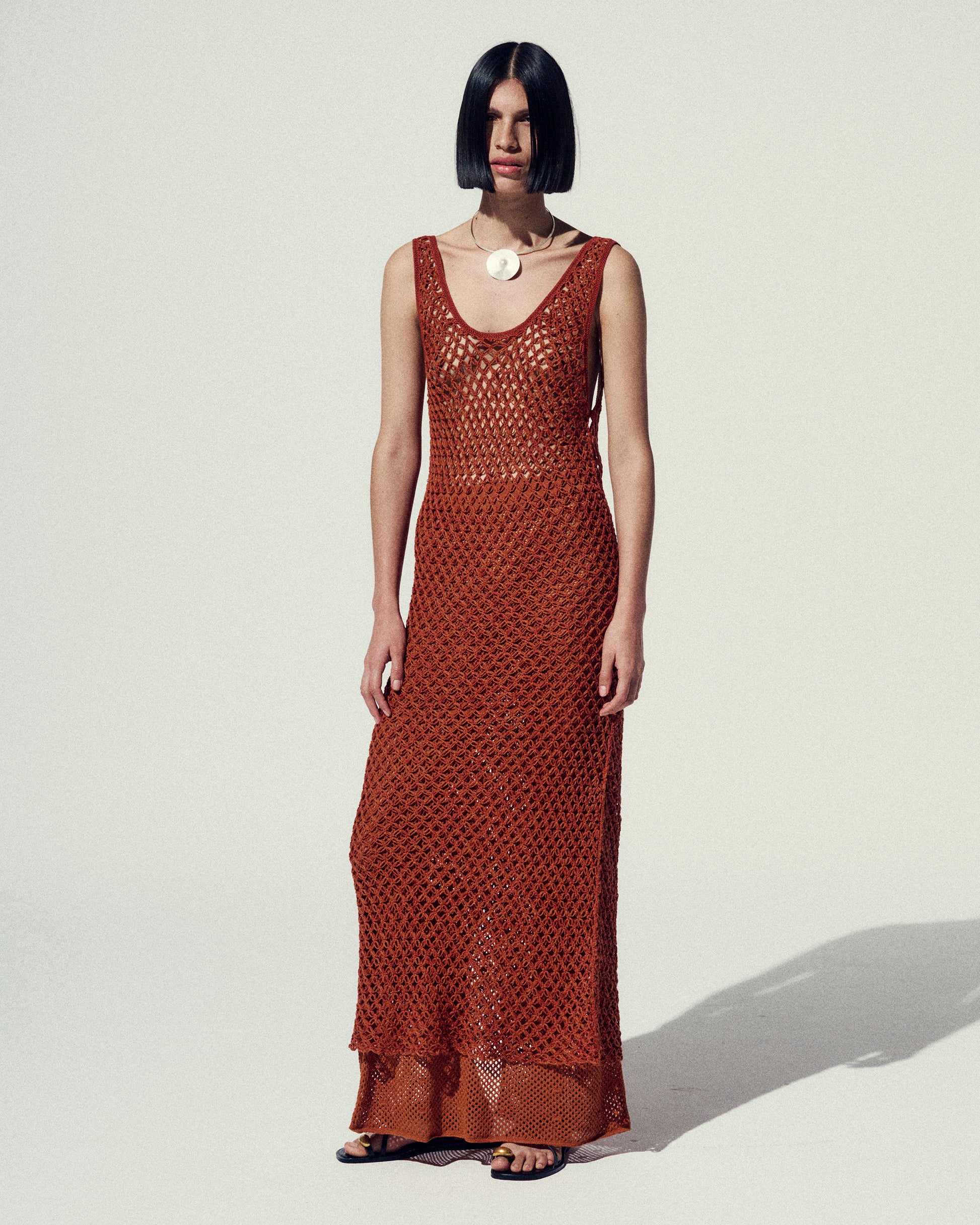 ILLAPA CROCHET MIDI DRESS | TOBACCO-BROWN ESCVDO ILLAPA CROCHET MIDI DRESS | TOBACCO-BROWN ESCVDO