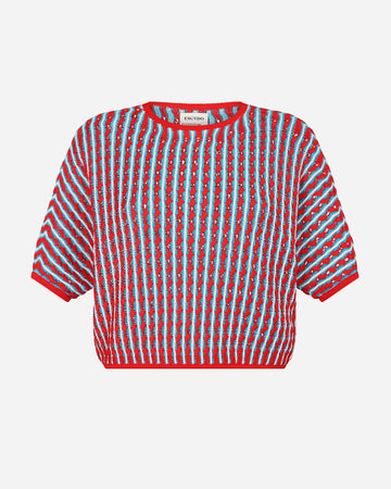 MITO KNITTED BLOUSE | RED & CIAN