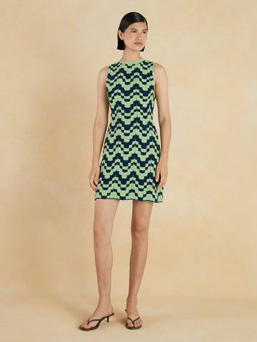 SOLANA Sleeveless Mini Dress | Matcha / Cobalt Blue