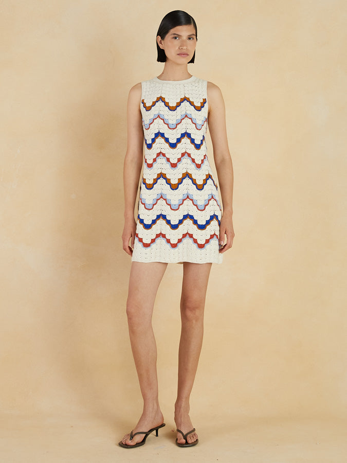 ALMA Sleeveless Mini Dress | Ivory / Multi