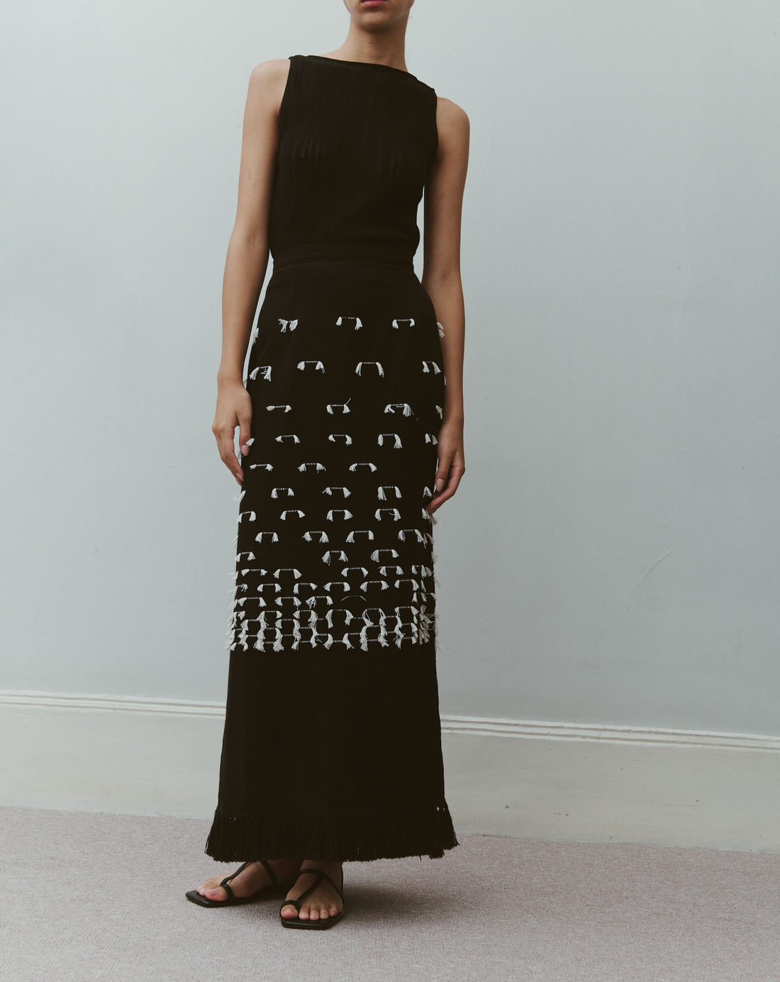 UKUKU ANKLE SKIRT | BLACK - IVORY | PRE ORDER